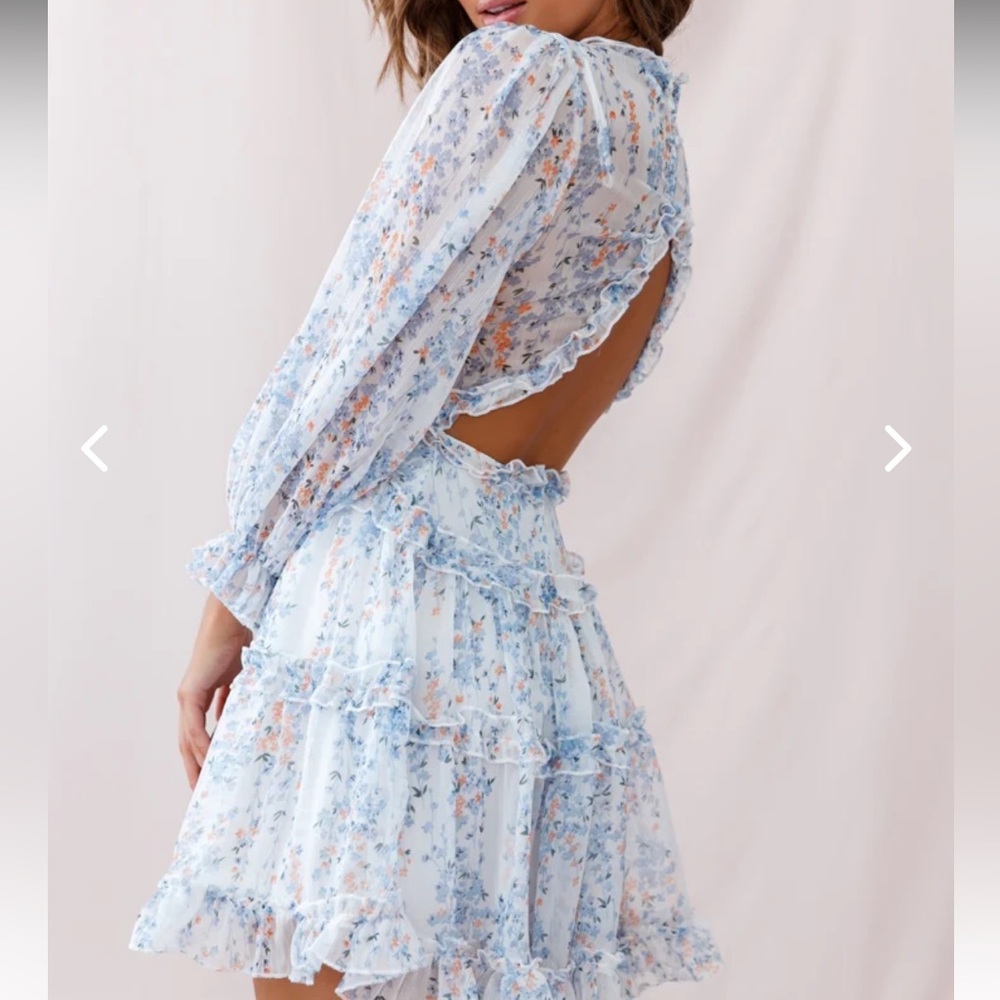 Deep V Ruffle Floral Flowy Mini Dress - Picture 2 of 9